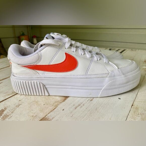 NIKE Court Legacy Lift sneakers orange coral swoosh women's sz 7 EUC streetwear - Picture 9 of 14